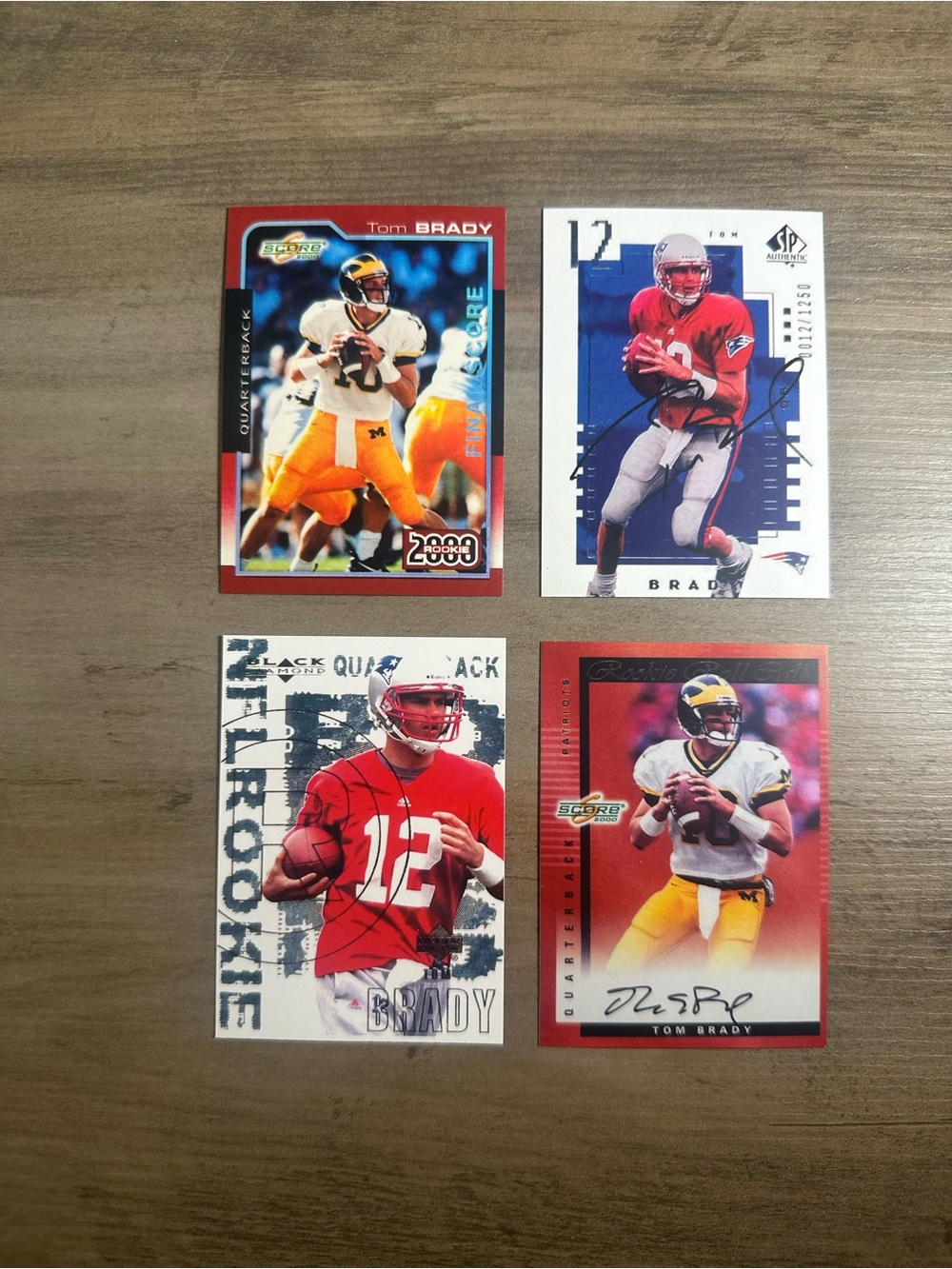 Tom Brady Rookie Lot of (4) Signed Upper Deck Novelty Cards. Patriots.